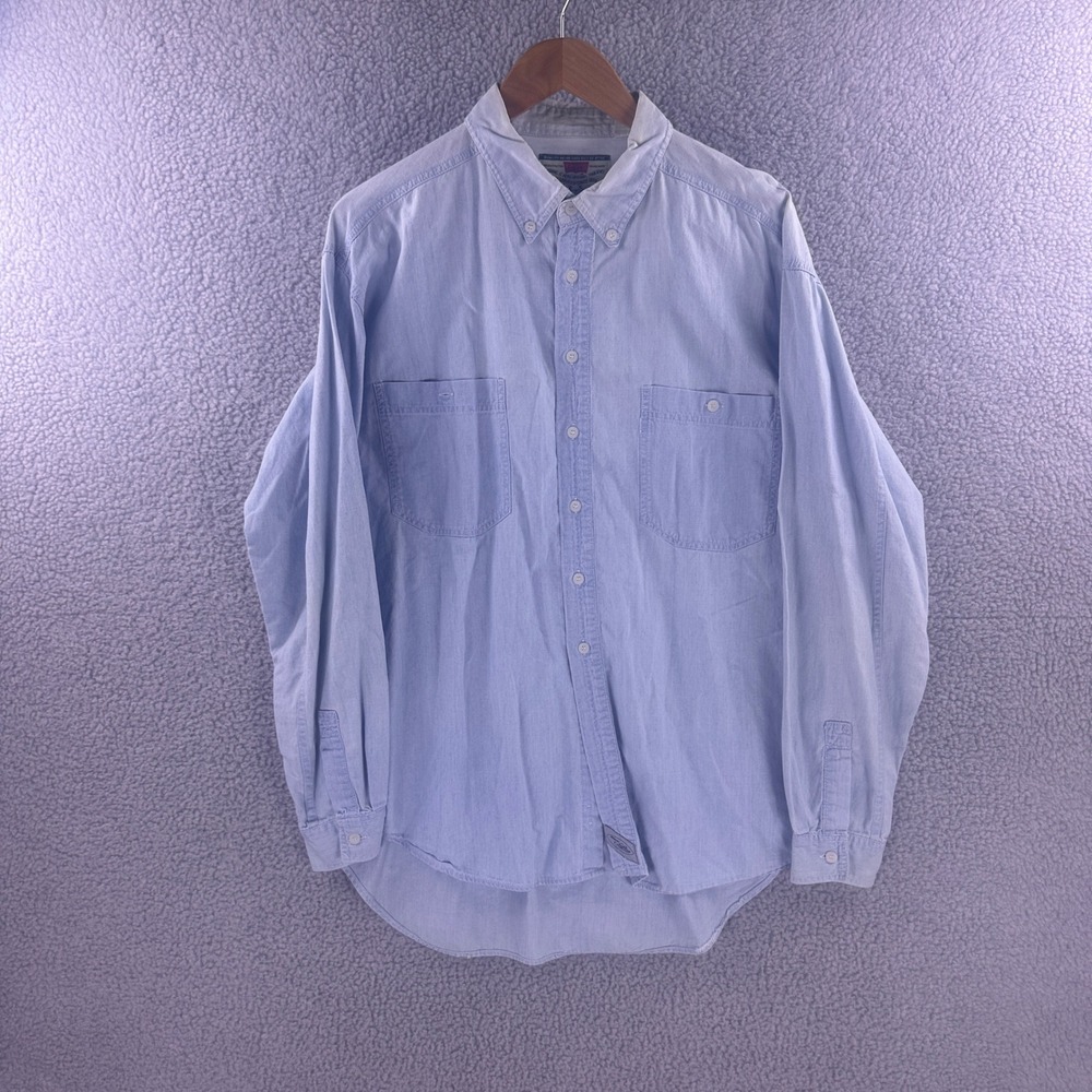 Vintage Levis Mens Denim Button Down Shirt Long Sleeve Two Pocket Large